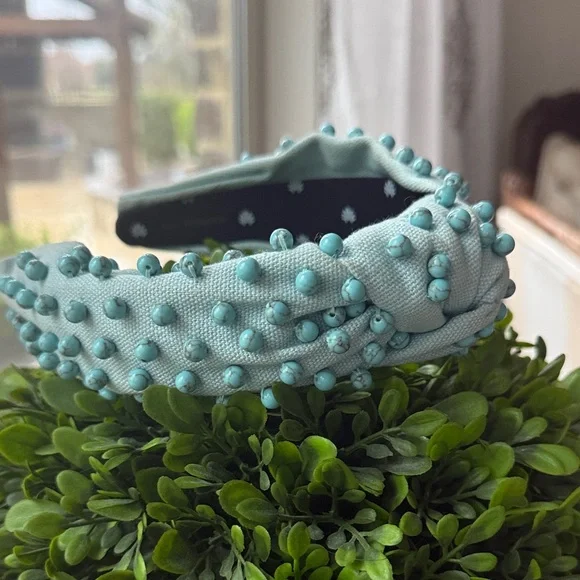 Lele Sadoughi Aqua Beaded Knotted Headband - Picture 6 of 6